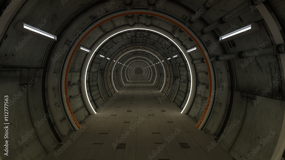 Fototapeta premium Wnętrze renderowania 3D. Futurystyczny korytarz. Projekt wnętrz