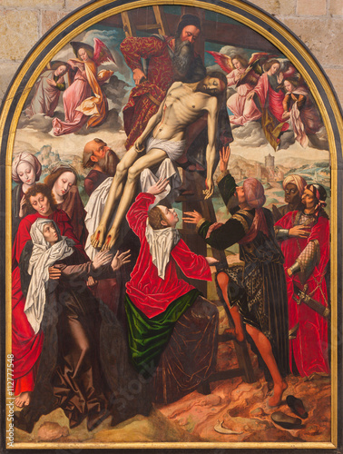 SEGOVIA, SPAIN, APRIL - 14, 2016: The Deposition of the Cross painting in Cathedral Nuestra Senora de la Asuncion y de San Frutos de Segovia by Ambrosius Benson (1532 - 1535).