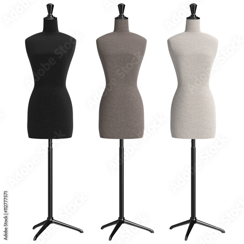 Female mannequins with stand retro style, front view. 3D graphic