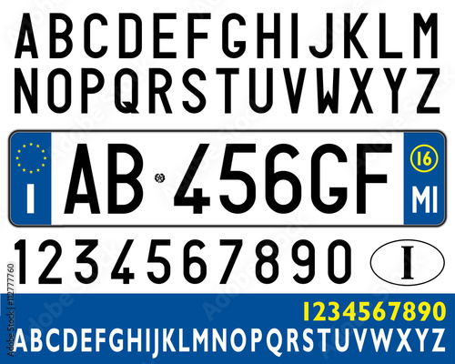italian car plate with symbols, numbers and letters
