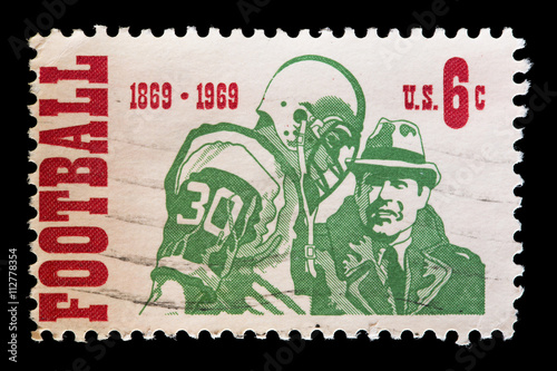 United States used postage stamp showing an American football player