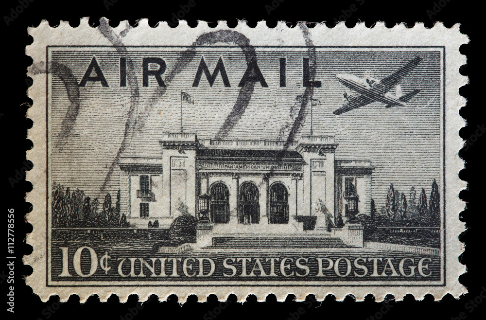 United States used postage stamp showing airliner in flight