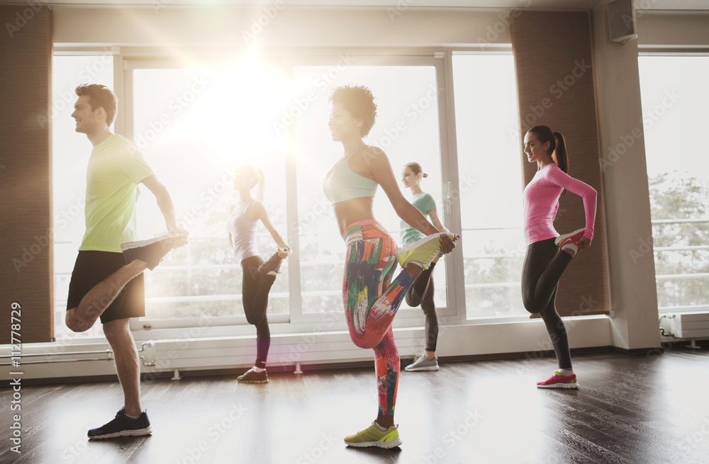 Fototapeta premium group of smiling people exercising in gym