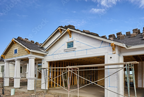 Home building industry house prep for stucco and tile roofing