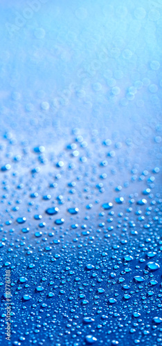 Vertical banner of a wet blue metal surface
