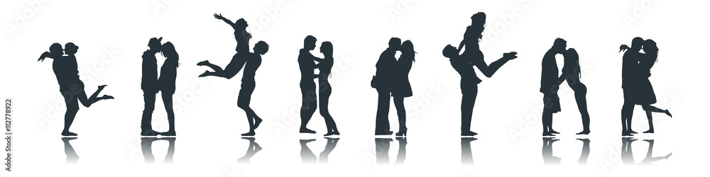 Silhouettes of Romantic Loving Couples