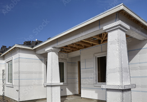 Home building industry house wall and entry ready for stucco