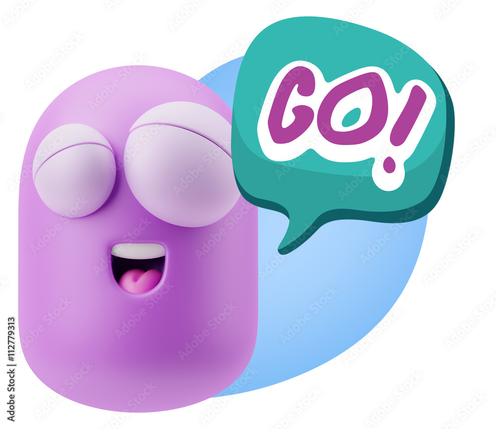 3d Rendering Smile Character Emoticon Expression saying Go with