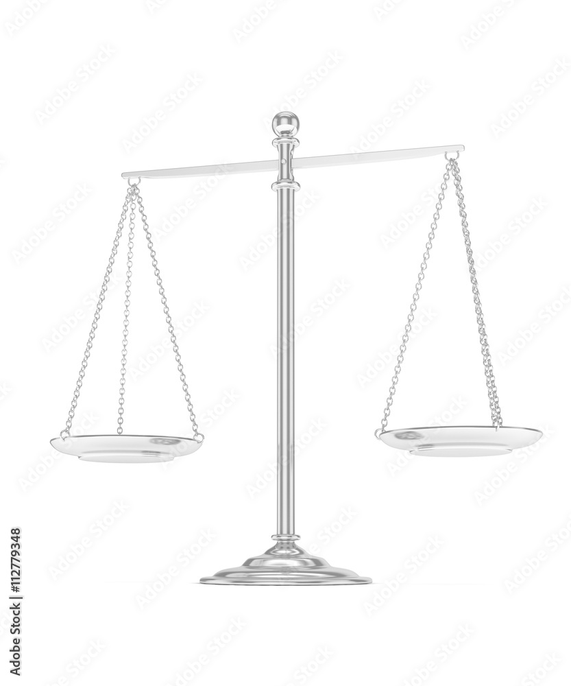 Isolated white silver scales on white background. Symbol of judgement. Law, measurement, liberty in one concept. 3D rendering. Isolated white silver scales on white background. Symbol of judgement. Law, measurement, liberty in one concept. 3D rendering.