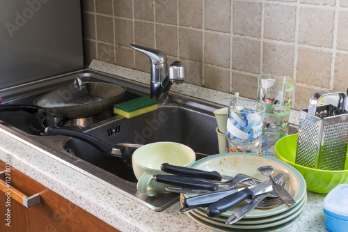 dirty dishes in the kitchen sink