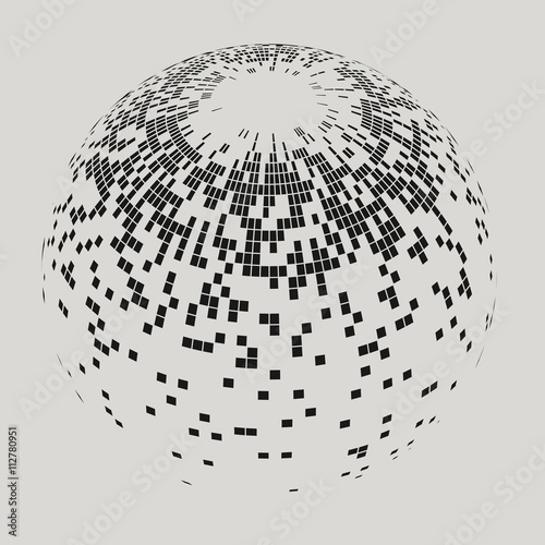 Vector sphere with squares. Illustration of abstract sphere with black squares. Background design for banner, poster, flyer.