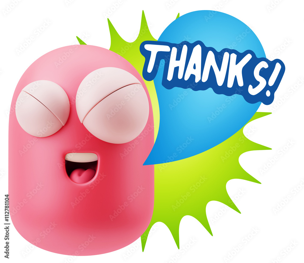 3d Rendering Smile Character Emoticon Expression saying Thanks w