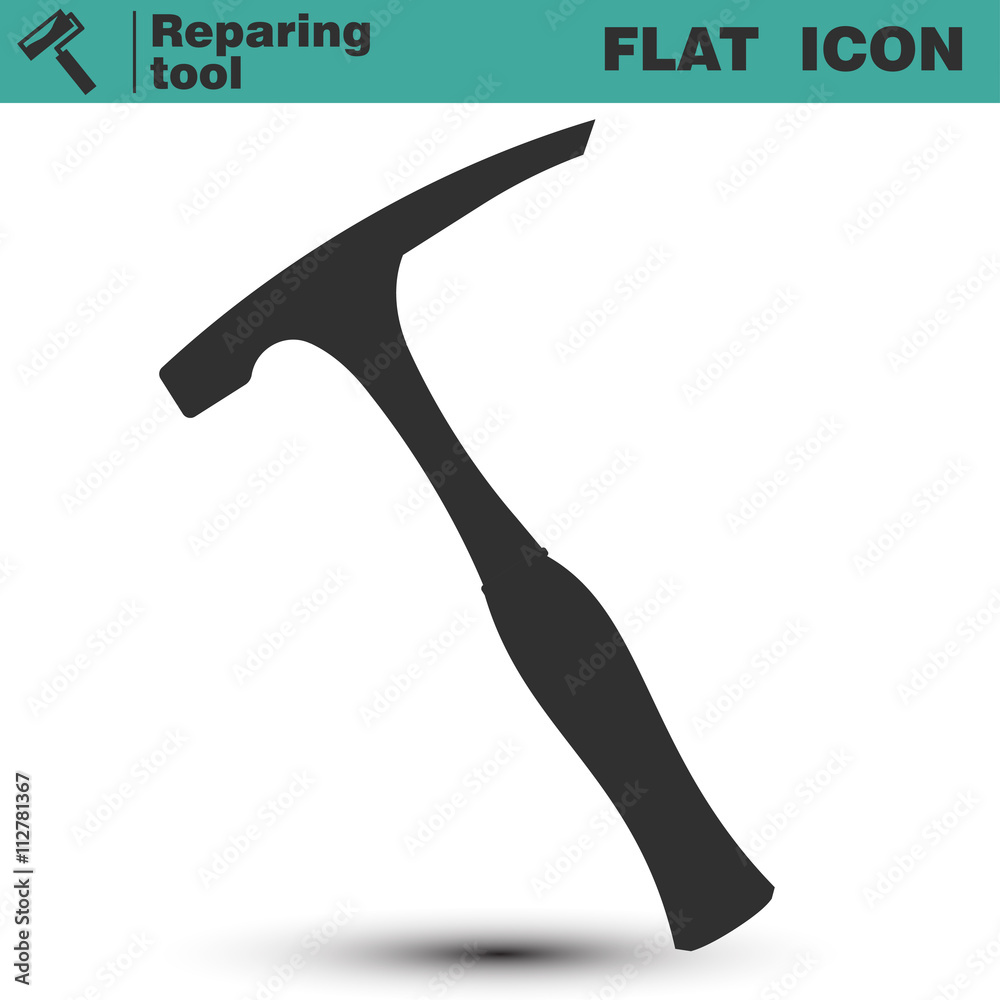 Flat black and white hammer icon with shadow. Flat black and white hammer icon with shadow.