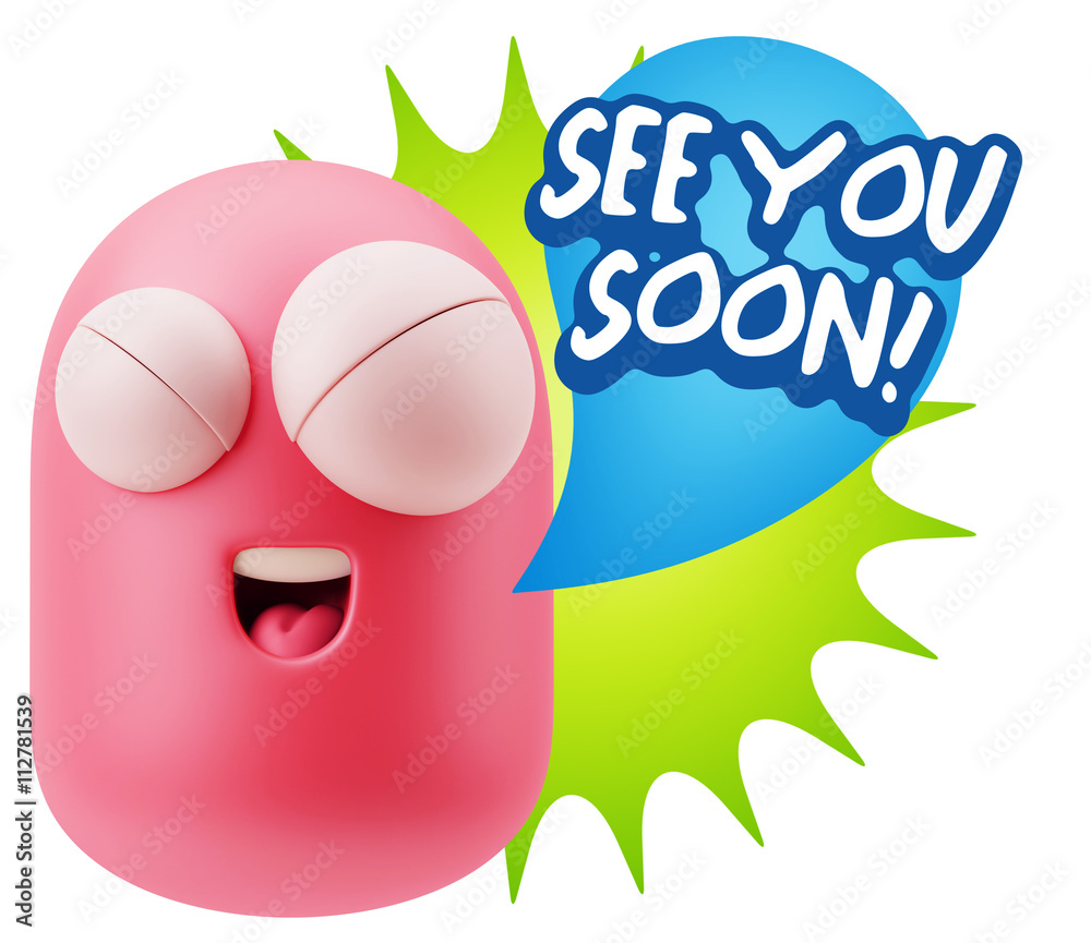 3d Rendering Smile Character Emoticon Expression saying See You 3d Rendering Smile Character Emoticon Expression saying See You