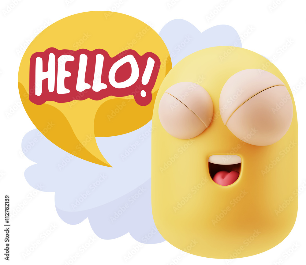 3d Rendering Smile Character Emoticon Expression saying Hello wi 3d Rendering Smile Character Emoticon Expression saying Hello wi