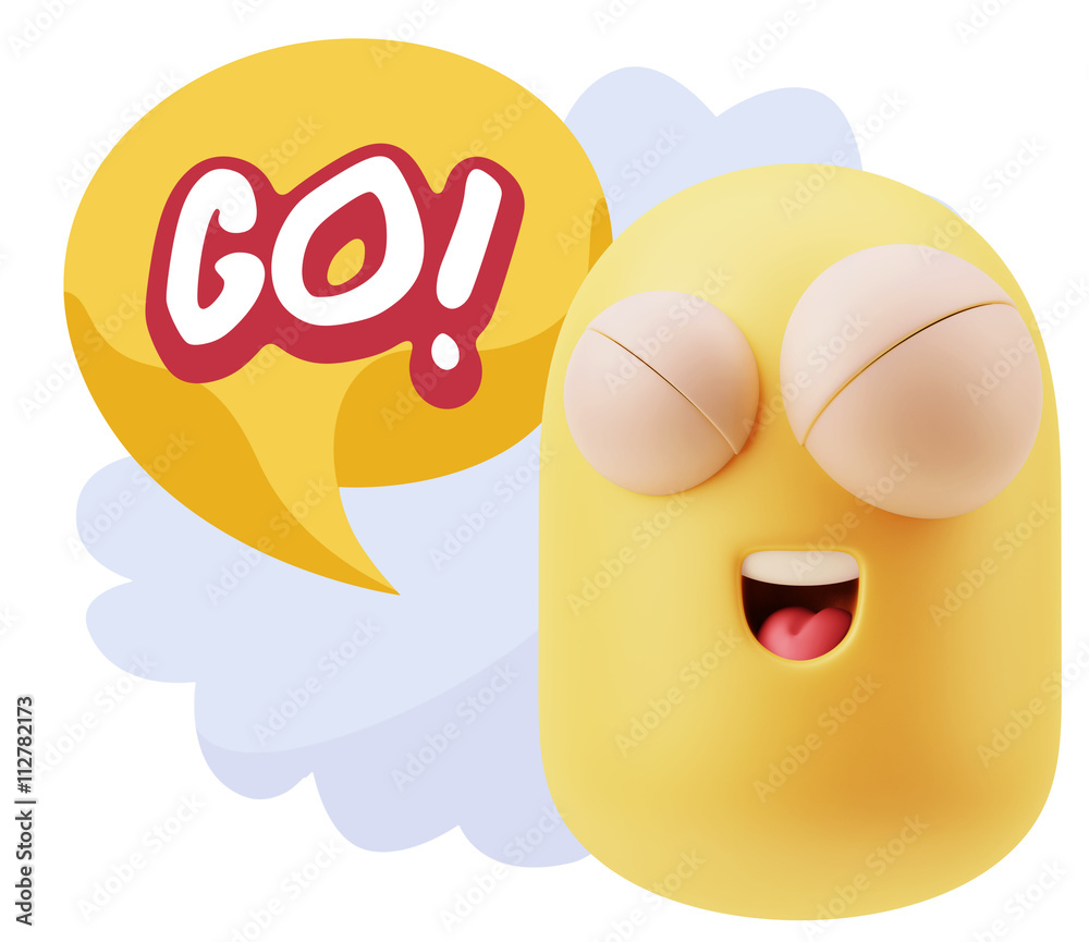 3d Rendering Smile Character Emoticon Expression saying Go with 3d Rendering Smile Character Emoticon Expression saying Go with