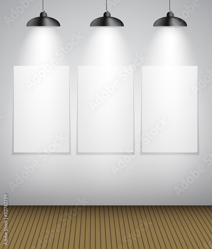 Abstract Gallery Background with Lighting Lamp and Frame. Empty 