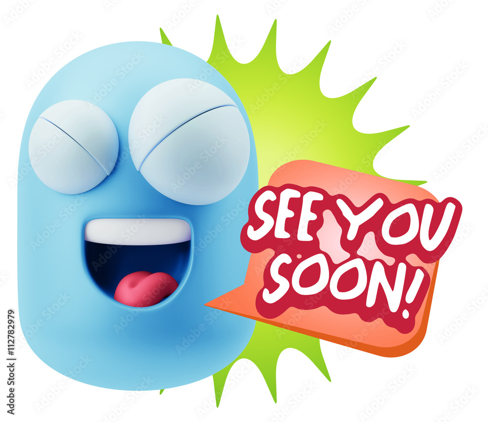 3d Rendering Smile Character Emoticon Expression saying See You 3d Rendering Smile Character Emoticon Expression saying See You