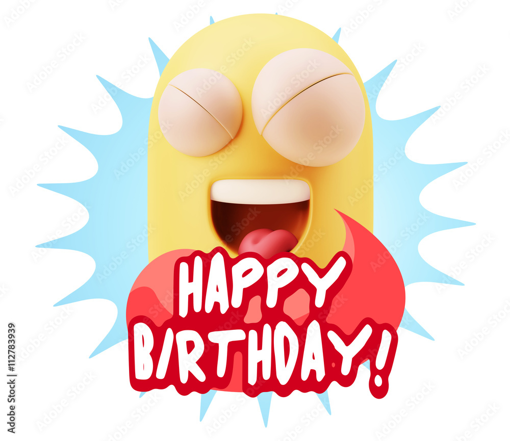 3d Rendering Smile Character Emoticon Expression saying Happy Bi