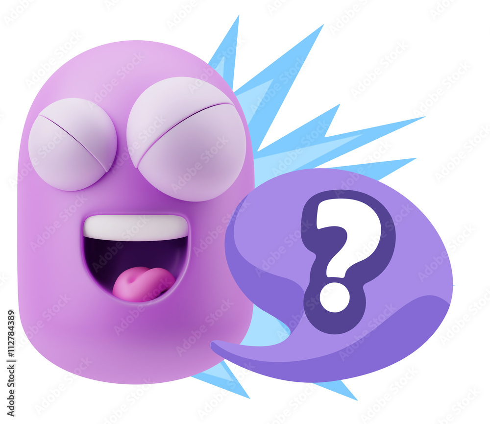3d Illustration Laughing Character Emoji Expression saying ? wit