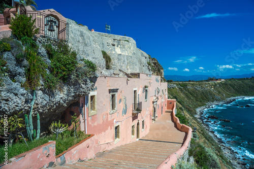 Fototapeta Naklejka Na Ścianę i Meble -  Church at cape Milazzo, nature reserve Piscina di Venere, Sicily