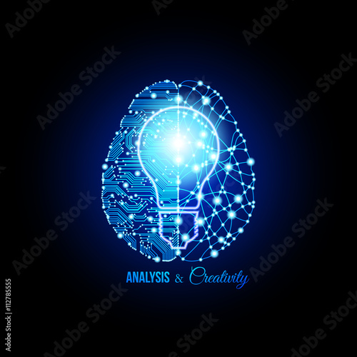 Cold analysis and bursting creativity paired together in brain and thinking concept of idea born. Human brain. Analytical brain. Creative brain. Human thinking. Analytical thinking, Creative thinking