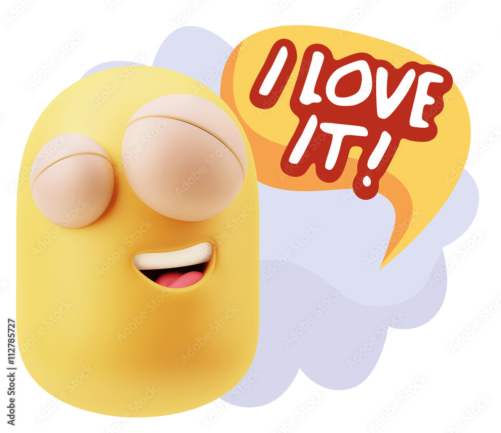 3d Rendering Smile Character Emoticon Expression saying I Love I