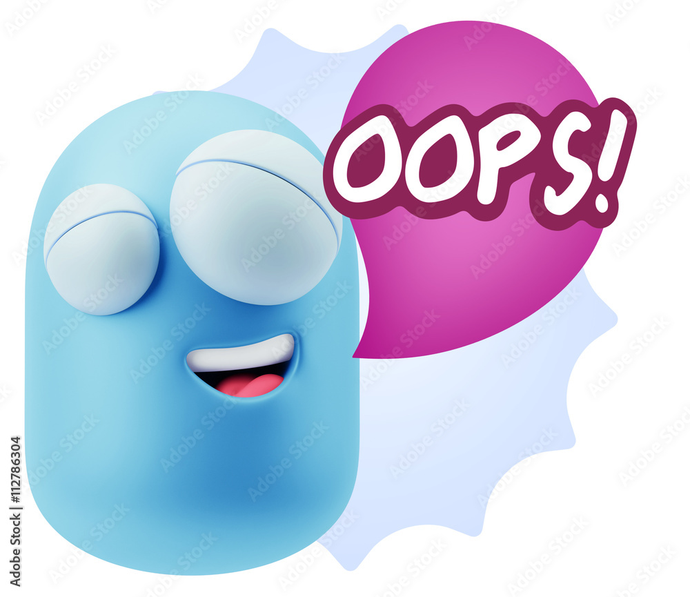 Obraz premium 3d Rendering Smile Character Emoticon Expression saying Oops wit