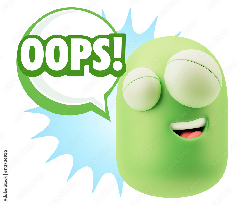 3d Rendering Smile Character Emoticon Expression saying Oops wit 3d Rendering Smile Character Emoticon Expression saying Oops wit