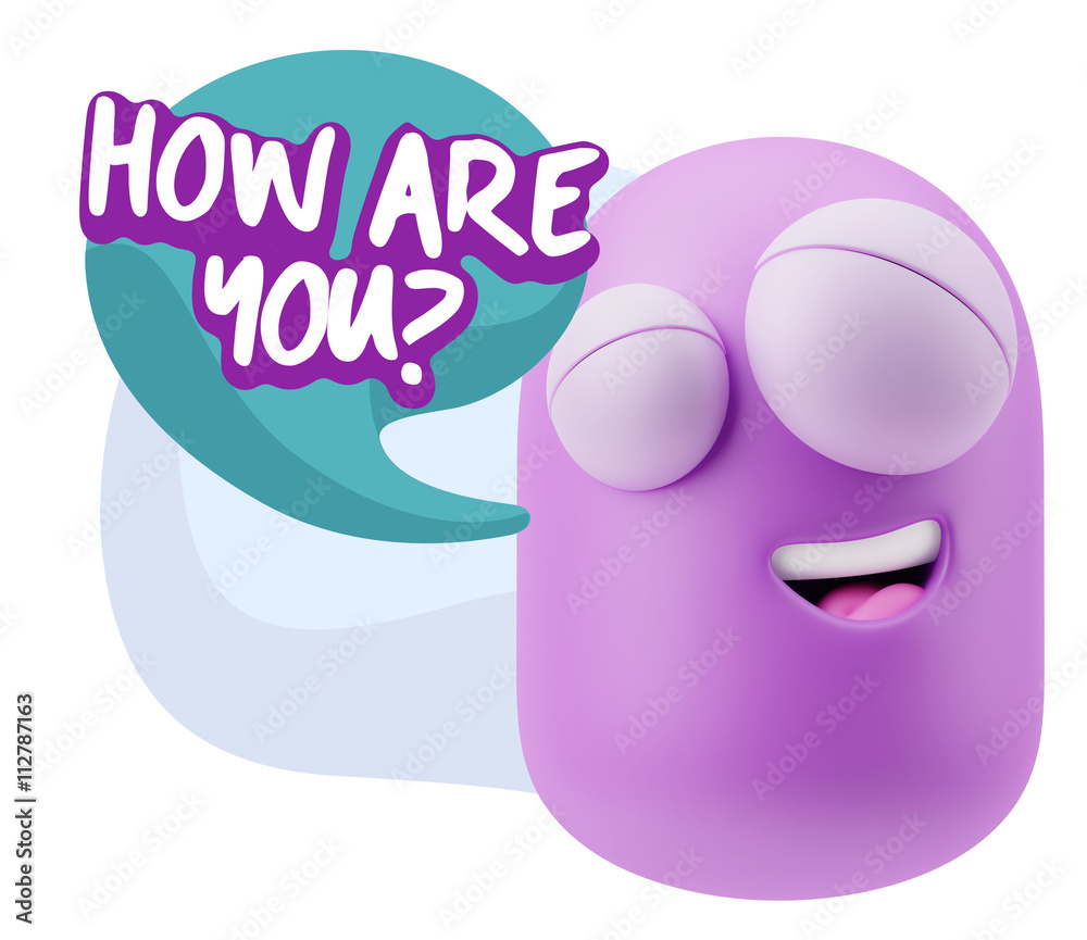 3d Rendering Smile Character Emoticon Expression saying How Are 3d Rendering Smile Character Emoticon Expression saying How Are