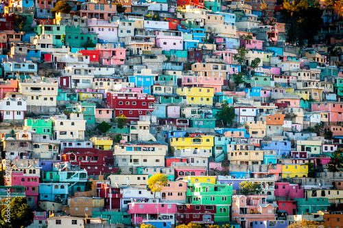 Colourful buildings mountainside photo