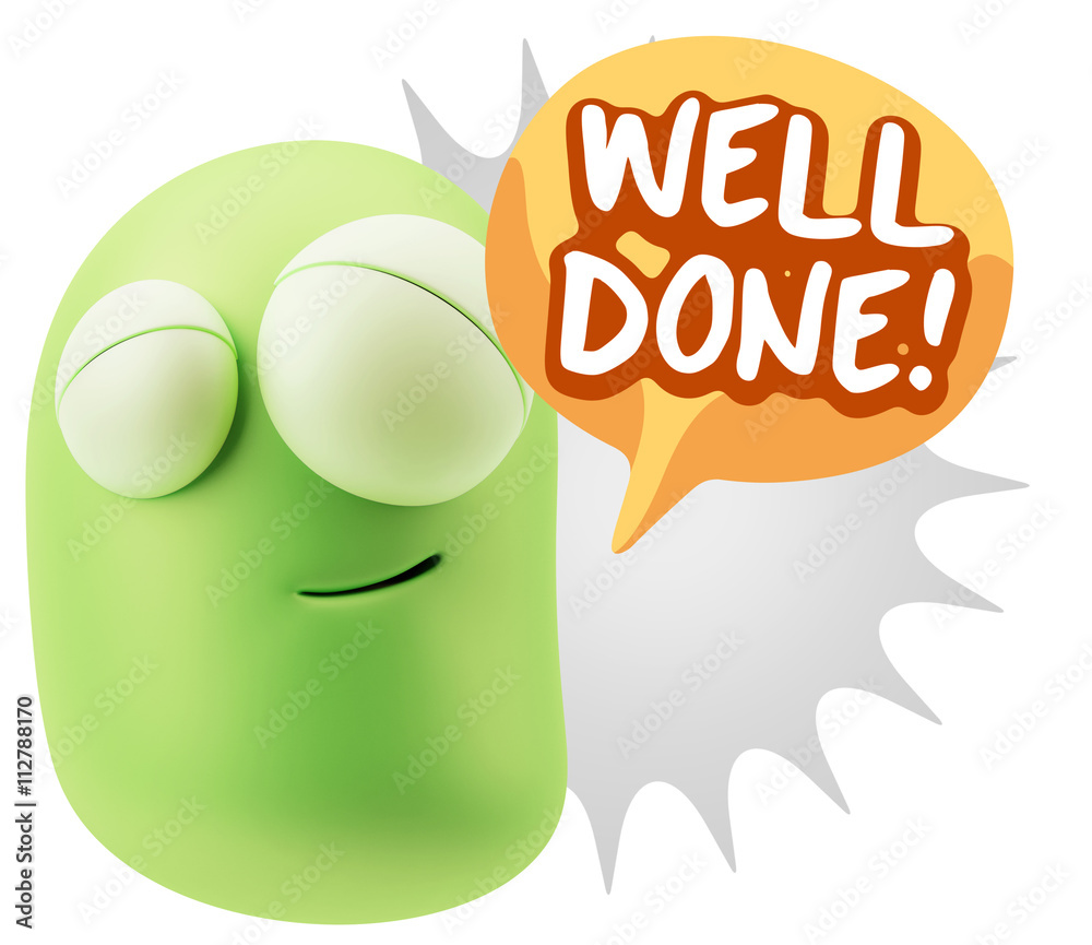 3d Rendering Smile Character Emoticon Expression saying Well Don