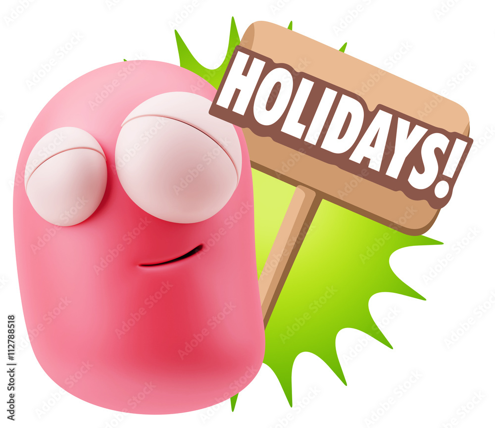 3d Rendering Smile Character Emoticon Expression saying Holidays 3d Rendering Smile Character Emoticon Expression saying Holidays
