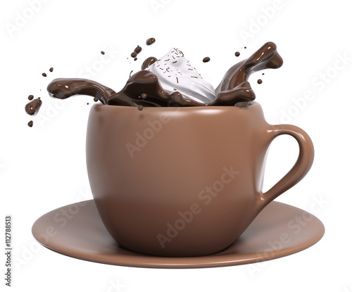 Cup chocolate with whipped cream, 3d rendering