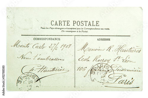 Calligraphic handwritten french postcard vintage unreadable text