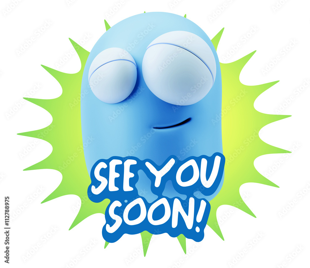 3d Rendering Smile Character Emoticon Expression saying See You 3d Rendering Smile Character Emoticon Expression saying See You