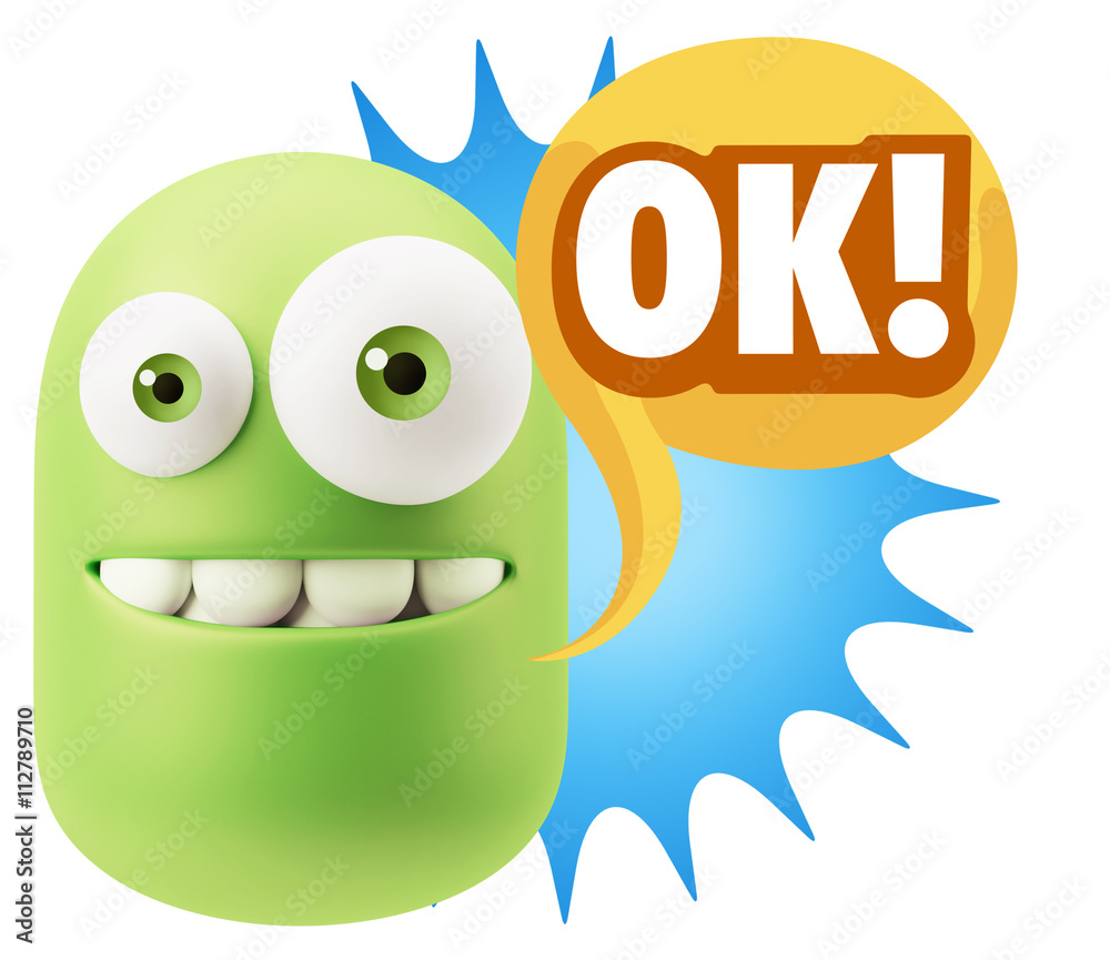 3d Rendering Smile Character Emoticon Expression saying Ok with