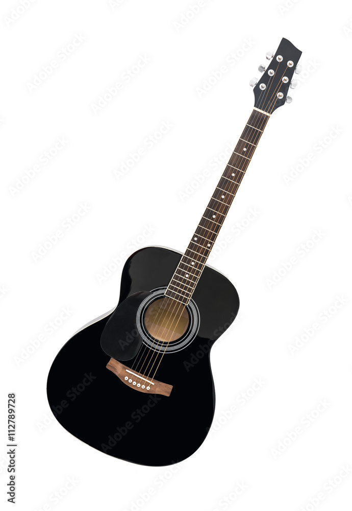 Black Classical Acoustic Guitar Isolated on a White Background