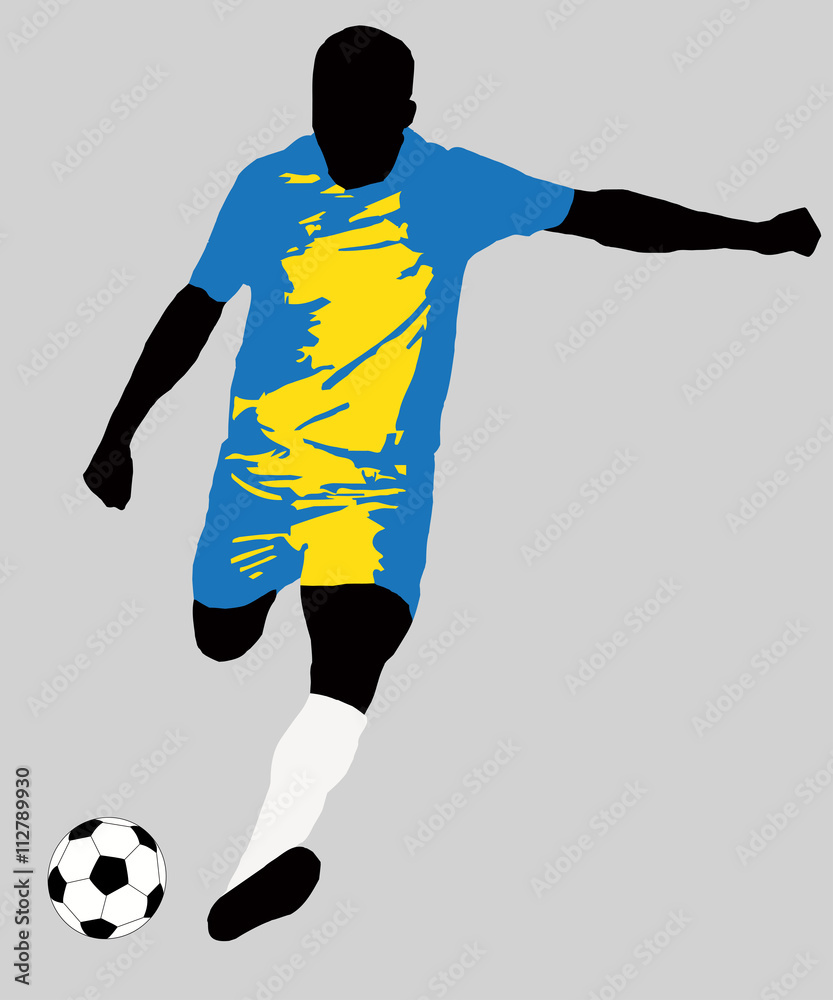 UEFA Euro 2016 vector illustration of football player run hit ball. Group E participant. Soccer team player in uniform of Kingdom of Sweden national flag original colors. Flat graphic design clip art