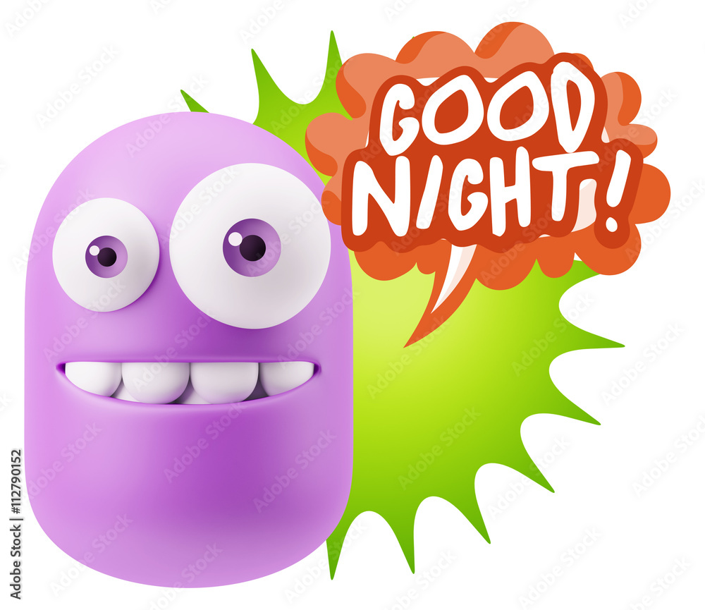 3d Rendering Smile Character Emoticon Expression saying Good Nig 3d Rendering Smile Character Emoticon Expression saying Good Nig