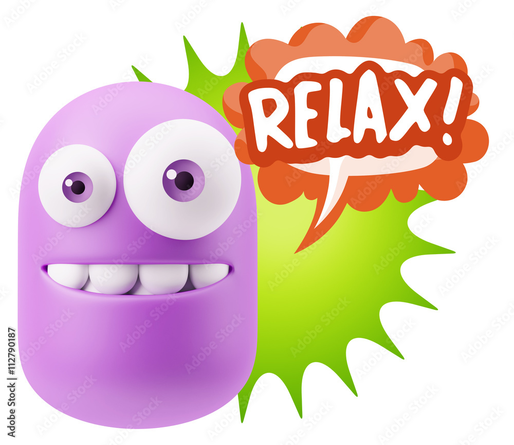 3d Rendering Smile Character Emoticon Expression saying Relax wi 3d Rendering Smile Character Emoticon Expression saying Relax wi