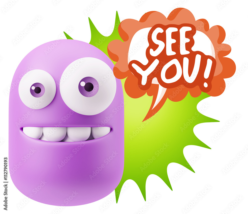 3d Rendering Smile Character Emoticon Expression saying See You 3d Rendering Smile Character Emoticon Expression saying See You