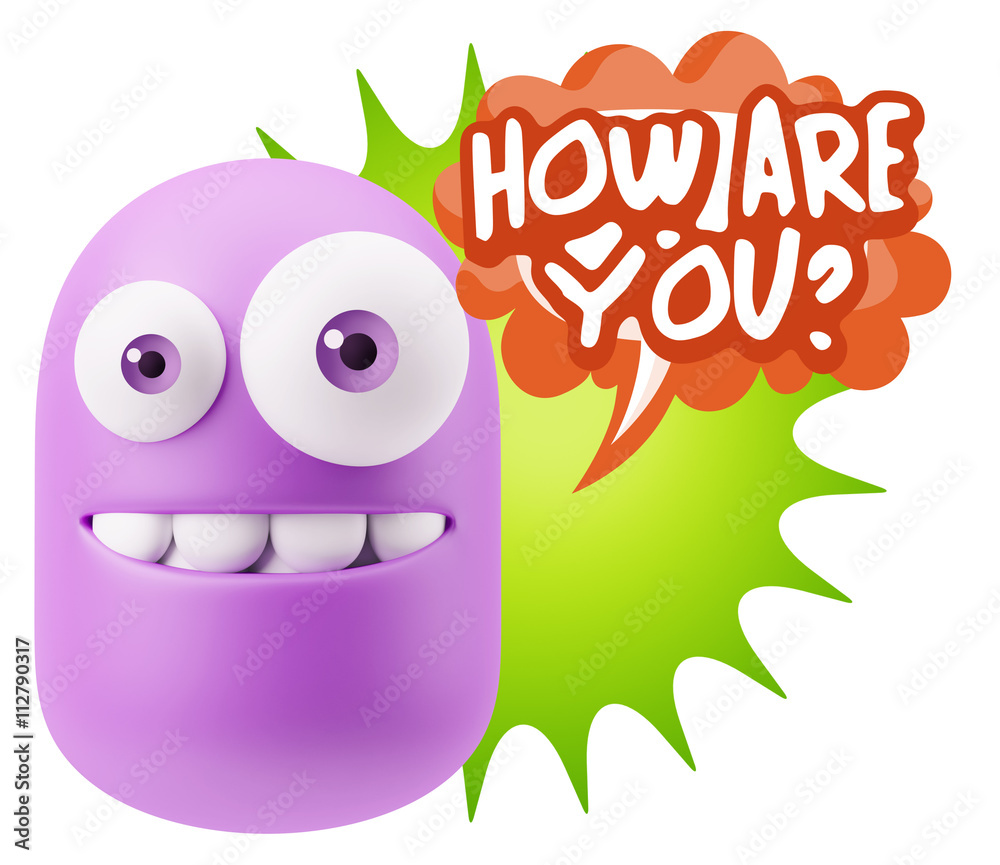 3d Rendering Smile Character Emoticon Expression saying How Are 3d Rendering Smile Character Emoticon Expression saying How Are