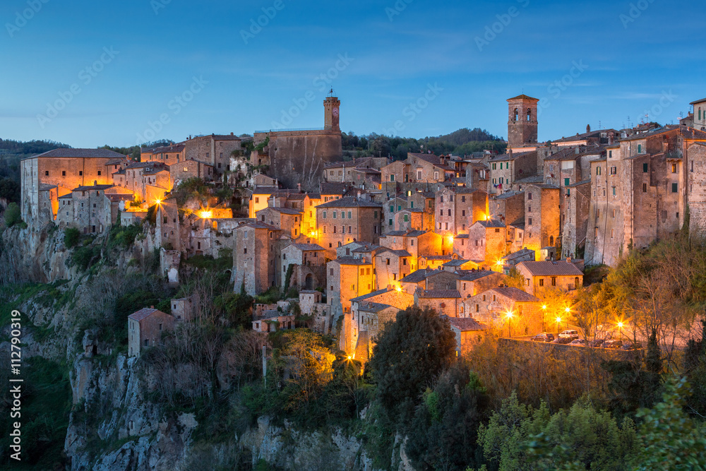 Sorano - famous medieval town at evening, Tuscany, Italy