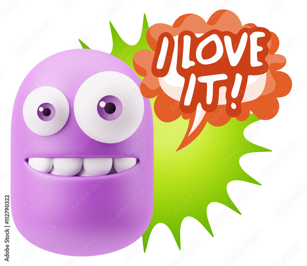 3d Rendering Smile Character Emoticon Expression saying I Love I
