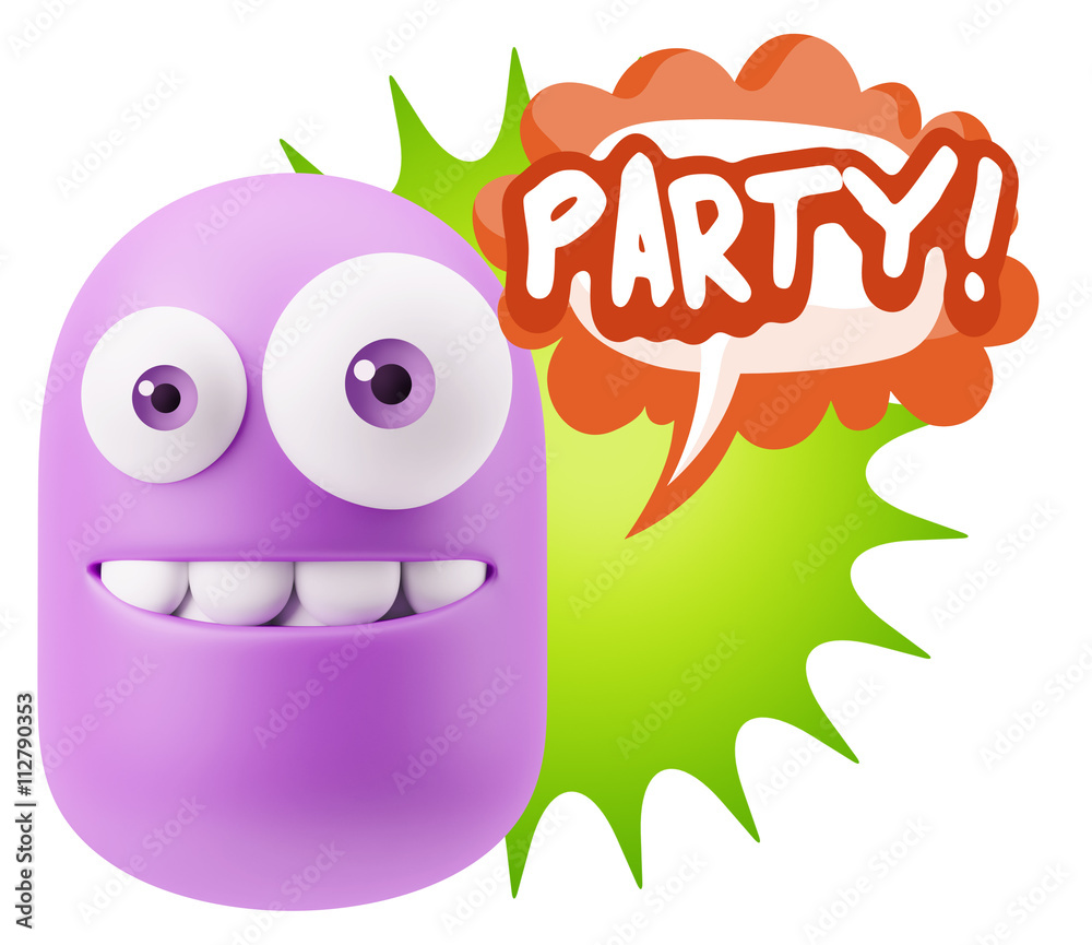 3d Rendering Smile Character Emoticon Expression saying Party wi 3d Rendering Smile Character Emoticon Expression saying Party wi