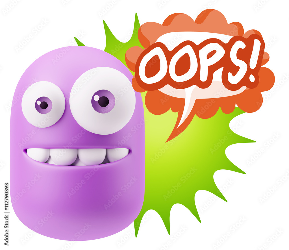 3d Rendering Smile Character Emoticon Expression saying Oops wit 3d Rendering Smile Character Emoticon Expression saying Oops wit
