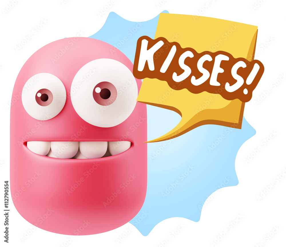 3d Rendering Smile Character Emoticon Expression saying Kisses w 3d Rendering Smile Character Emoticon Expression saying Kisses w