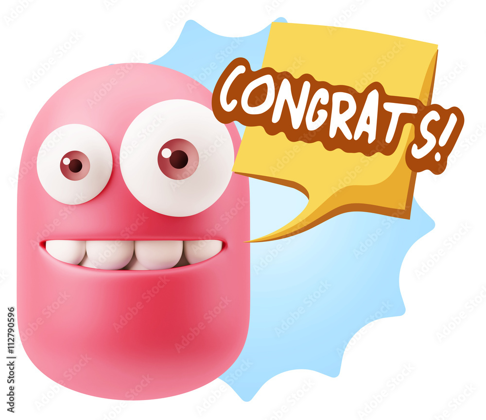 3d Rendering Smile Character Emoticon Expression saying Congrats 3d Rendering Smile Character Emoticon Expression saying Congrats