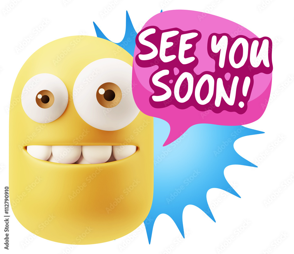 3d Rendering Smile Character Emoticon Expression saying See You 3d Rendering Smile Character Emoticon Expression saying See You